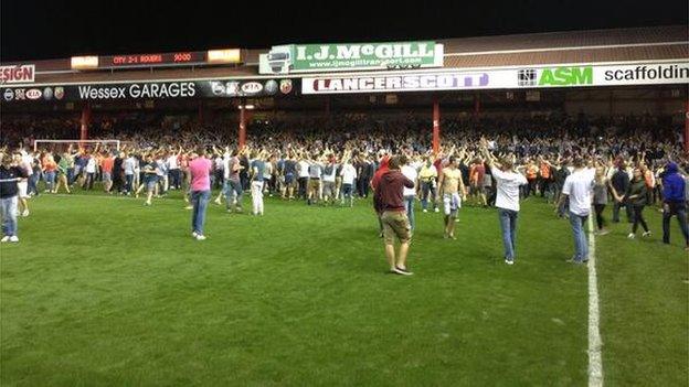 Fans on the pitch at Ashton Gate