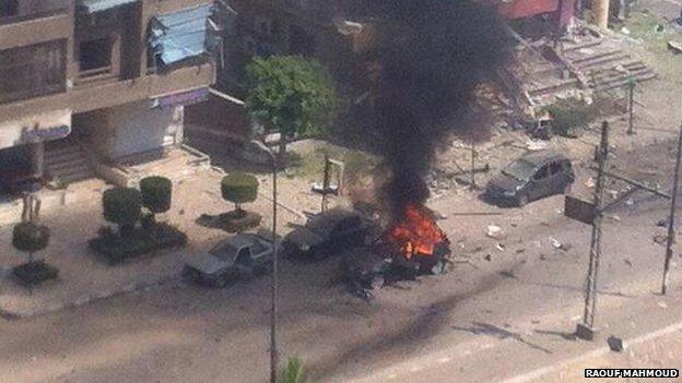 Scene of bomb attack in Nasr City, Cairo, on 5 September 2013