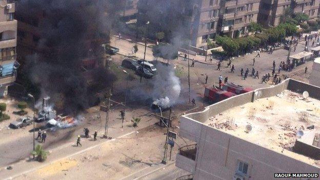 Scene of bomb attack in Nasr City, Cairo, on 5 September 2013