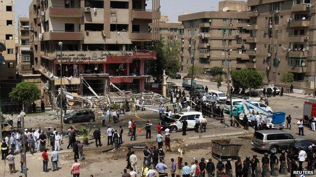 Scene of bomb attack in Nasr City, Cairo, on 5 September 2013