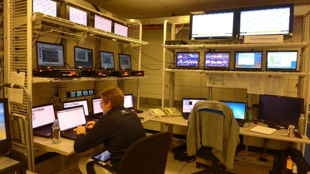 Man in front of computers