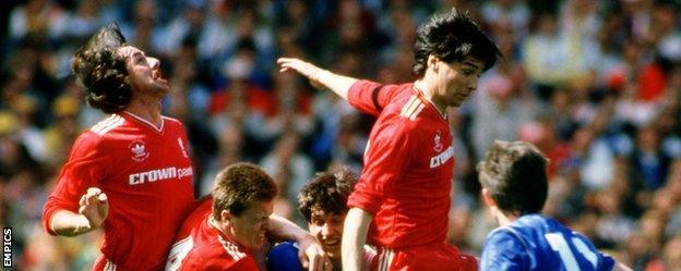 Mark Lawrenson (far left) and Alan Hansen (second right) played together for Liverpool from 1981 to 1988