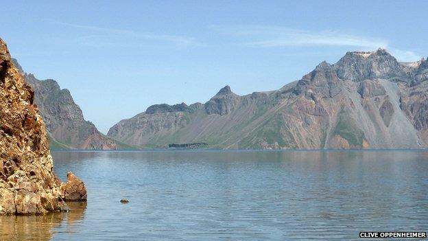 The crater lake at the summit of Mount Paeku