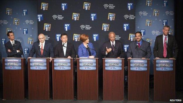 Democratic primary candidates for Mayor of New York City face off for the first debate at the Town Hall, in New York 21 August 2013