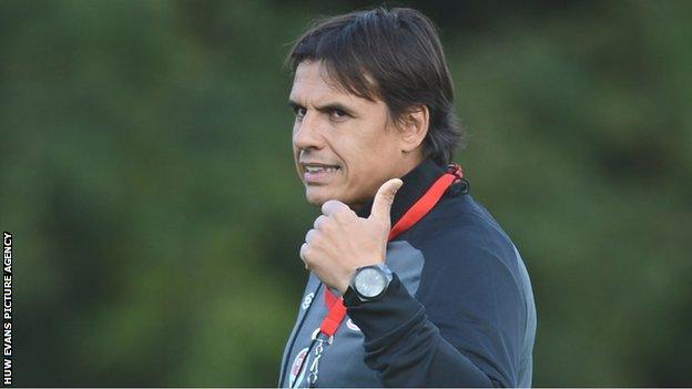 Chris Coleman takes a Wales training session