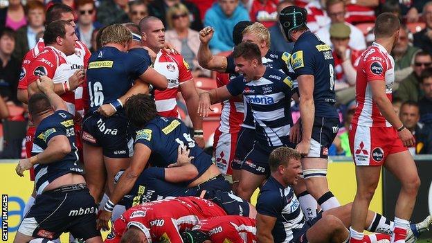 Sale celebrate beating Gloucester