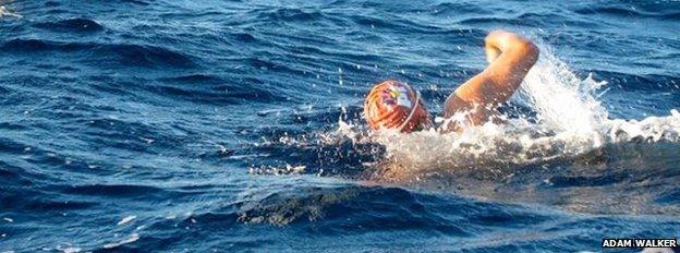 Adam Walker, during his swim in Japan