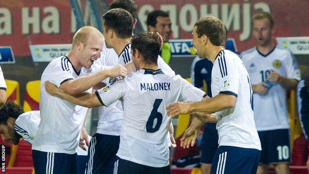 Scotland celebrate Shaun Maloney's late winner