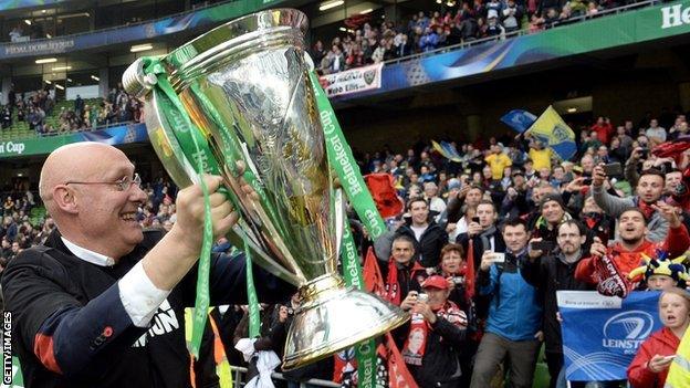 Toulon coach Bernard Laporte with the Heineken Cup