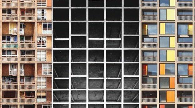 Left: remnants of the old flats, Right: the new flats. Copyright: Richard Hanson / Keith Collie / Daniel Hopkinson