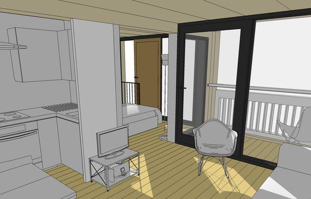 Graphic design of a room in one of the new flats