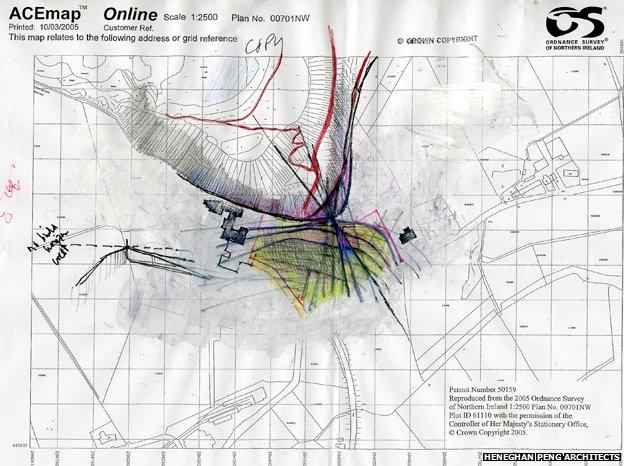 Sketch on OS map of visitor centre