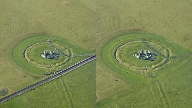 Stonehenge before and after the A344 is covered over