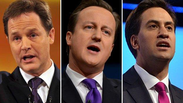 Nick Clegg, David Cameron, Ed Miliband