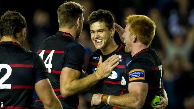 Edinburgh celebrate Harry Leonard's winning kick