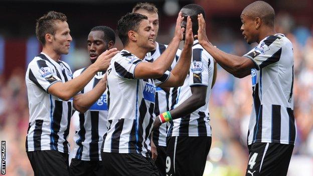 Hatem Ben Arfa celebrates opening the scoring at Villa Park