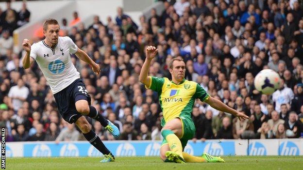 Gylfi Sigurdsson gives Tottenham the lead against Norwich