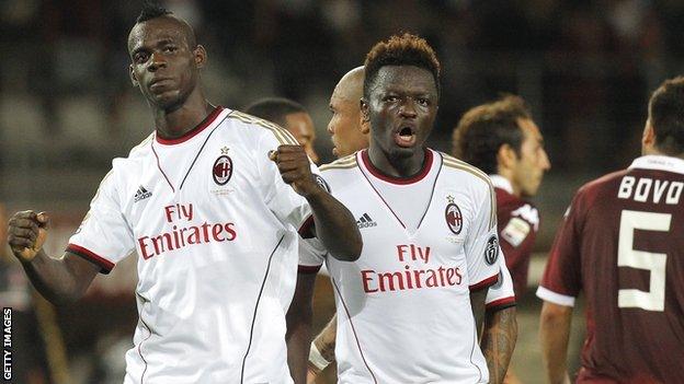 Mario Balotelli (left) celebrates after scoring against Torino