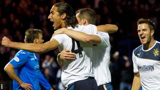 Bilel Mohsni celebrates scoring against Queen of the South