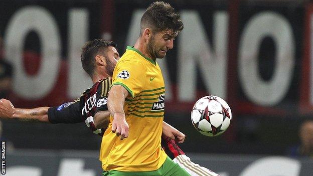 Charlie Mulgrew in action against AC Milan