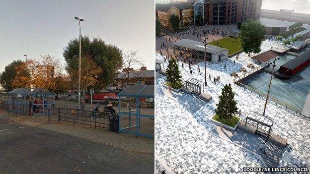 The bus station now and an artist's impression of the plans