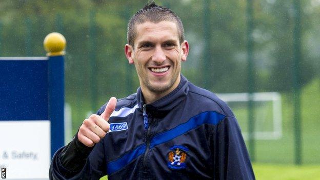 Ismael Bouzid gives the thumbs up signal after Kilmarnock training