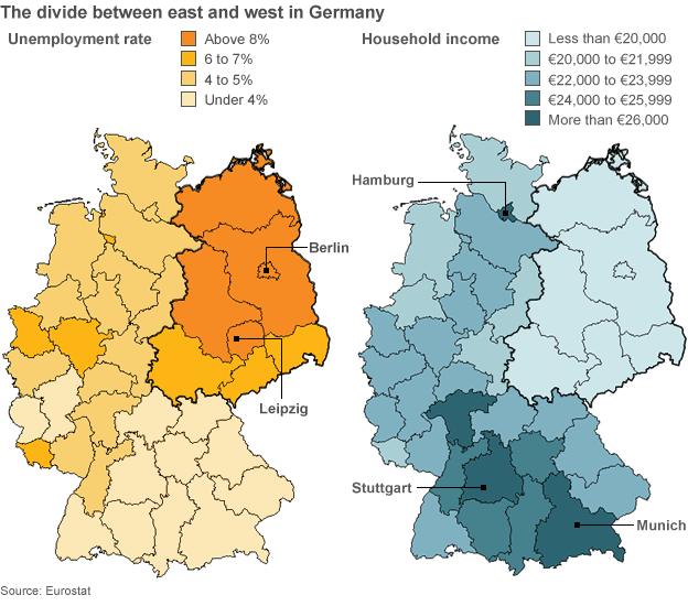 Graphic showing the economic divide between parts of Germany