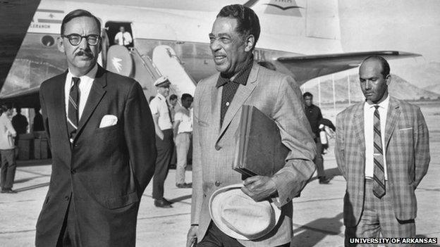 Duke Ellington Arriving in Kabul, 1963. CU Collection Box 345:10. Special Collections, University of Arkansas Libraries, Fayetteville