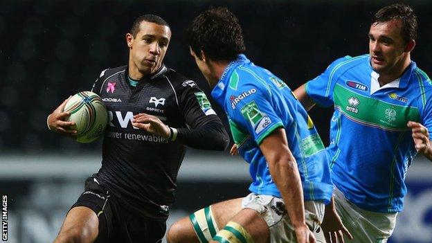 Eli Walker in action for the Ospreys