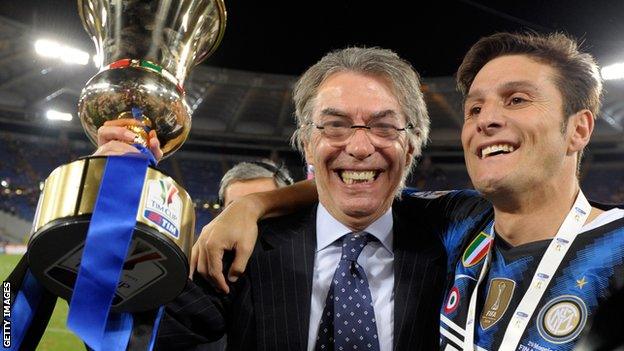 Massimo Moratti and Inter Milan skipper Javier Zanetti in 2011