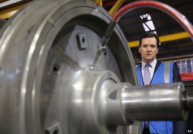 Chancellor George Osborne visits a train wheel factory in Manchester