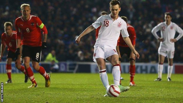 Josh McEachran strikes a penalty for England U21s