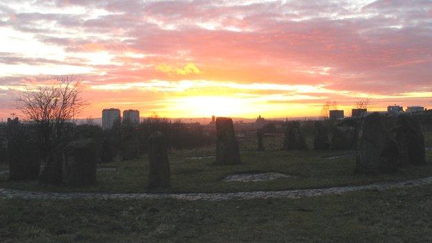 Sunset at the Sighthill stone circle