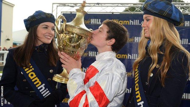 Oisin Murphy celebrates his Ayr Gold Cup victory