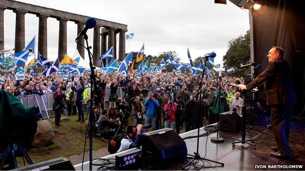 First Minister Alex Salmond addresses the crowd at the Calton Hill rally