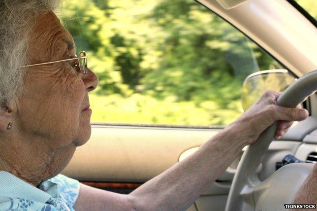 Elderly woman driving