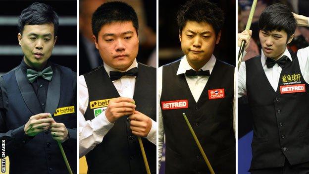 (left to right) Marco Fu, Ding Junhui, Liang Wenbo and Cao Yupeng