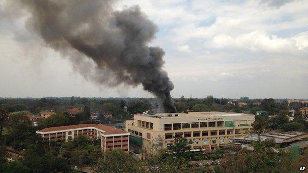 Heavy smoke rises from the Westgate Mall in Nairobi