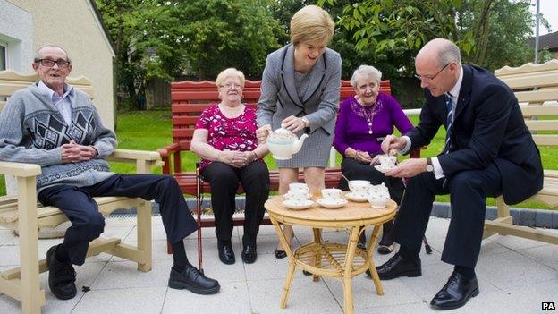 Ministers have tea with pensioners