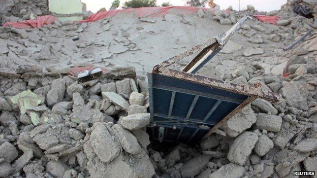 Rubble of a house in Awaran, Balochistan, on 25 September 2013