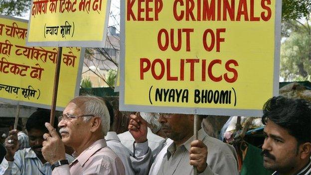 Protest against criminals contesting the parliamentary elections in Delhi on March 14, 2009