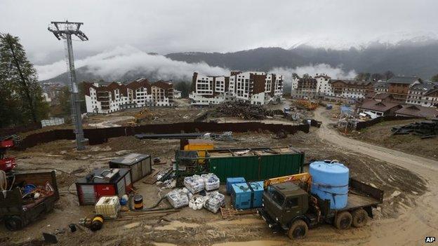 Buildings in the Rosa Khutor Alpine skiing venue centre in the mountain cluster in Krasnaya Polyana outside the Black Sea resort of Sochi, Russia, 25 September 2013.