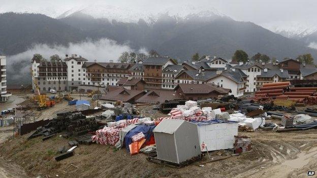 Buildings in the Rosa Khutor Alpine skiing venue centre in the mountain cluster in Krasnaya Polyana outside the Black Sea resort of Sochi, Russia, 25 September 2013.