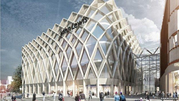 Artist's impression of the outside of the shopping centre