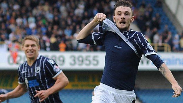 Scott Malone celebrates scoring Millwall's second goal