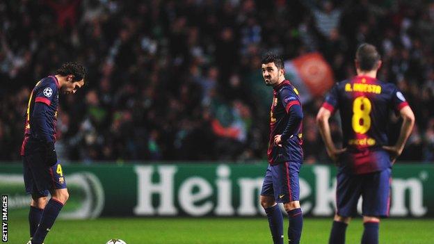 Barcelona players dejected v Celtic