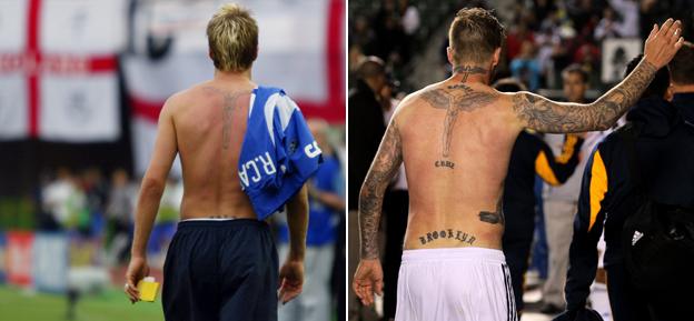 David Beckham's back in 2002 and 2012