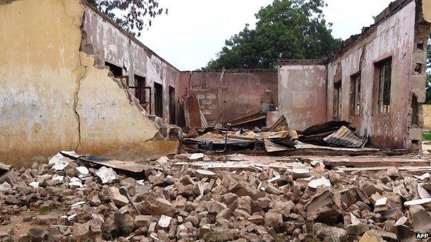 A blow up student hostel in Government Secondary School Mamudo in north-east Nigerian state of Yobe where Boko Haram gunmen launched an attack 6 July 2013, killing 41 students and a teacher - AFP