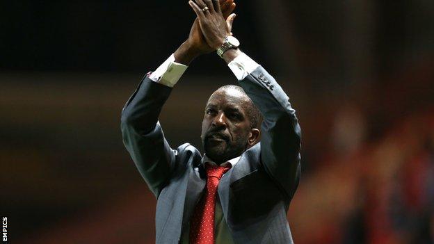 Chris Powell applauds supporters after their 1-1 draw at home to Nottingham Forest