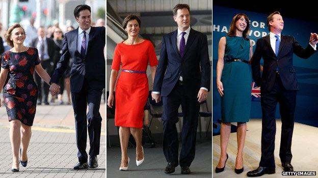 Composite of leaders and their wives, L-R, Justine Miliband, Miriam González Durántez , Samantha Cameron